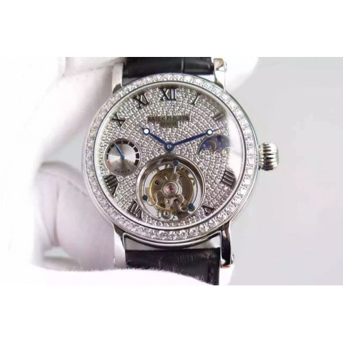 Patek Philippe Classic Tourbillon SS Diamond Bezel Full Diamond Dial on Black Leather Strap Patek Philippe Classic Tourbillon SS Diamond Bezel Full Diamond Dial on Black Leather Strap