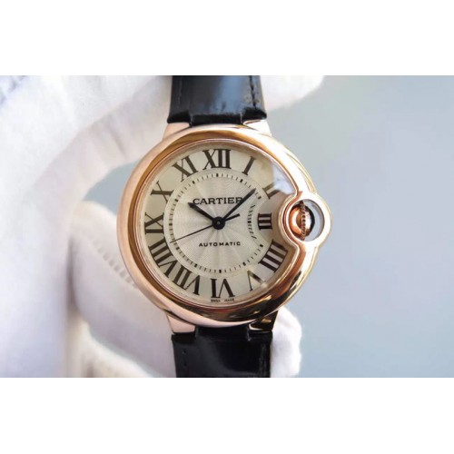 Cartier Ballon Bleu 33mm RG Silver Textured Dial on Black/Pink/Deep Pink/Brown/Blue Strap ETA2671