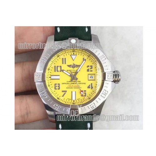 Breitling Avenger II Seawolf SS/LE Yellow Number Green Strap Asian 2824