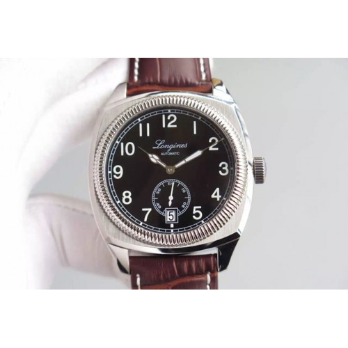 Longines Heritage 1935 SS Black Dial on BrownLeather Strap A23J