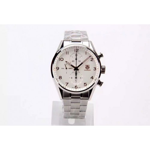 Tag Heuer Carrera Calibre 1887 Chrono V6F 1:1 Best Edition White Dial RG Markers on SS Bracelet CAL1887