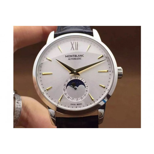 Montblanc Meisterstuck Heritage Moonstruck Silver Dial Yellow Gold Marker Black Leather MB29.14 Montblanc Meisterstuck Heritage Moonstruck Silver Dial Yellow Gold Marker Black Leather MB29.14