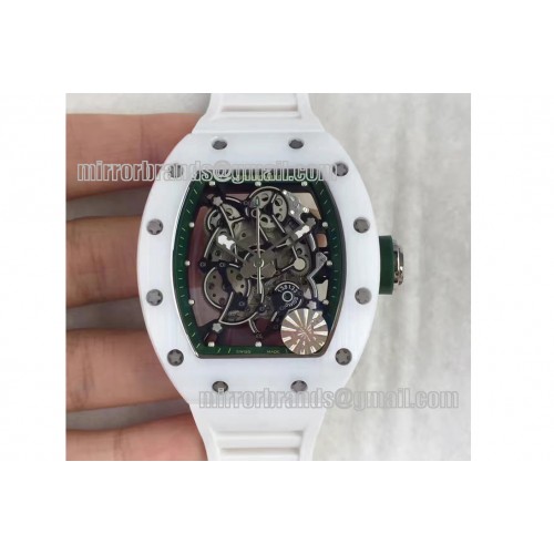 Richard Mille RM055 White Ceramic Green Inner Bezel Skeleton Dial on White Rubber Strap MIYOTA8215 Richard Mille RM055 White Ceramic Green Inner Bezel Skeleton Dial on White Rubber Strap MIYOTA8215