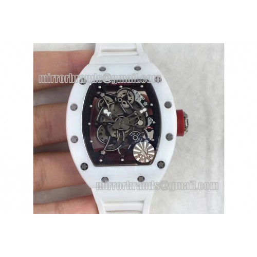 Richard Mille RM055 White Ceramic Black/Red Inner Bezel Skeleton Dial on White Rubber Strap MIYOTA8215