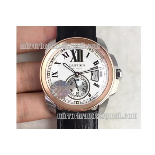 Calibre De Cartier SS/RG/LE White Miyita 8205