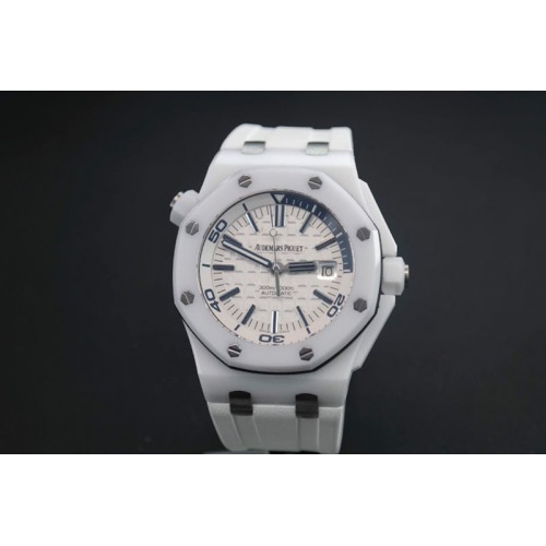 Audemars Piguet Royal Oak Offshore Diver White Ceramic Noob Best Edition on White Rubber Strap A3120