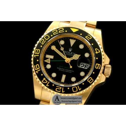 Rolex 116718 GMT Master Yellow Gold/Yellow Gold 2008 GMT Black Asian 2813 Replica Watches