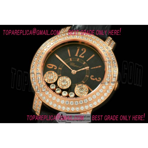 Chopard Happy Sports Ladies Rose Gold Leather Black Swiss Quartz Replica Watches Chopard Happy Sports Ladies Rose Gold Leather Black Swiss Quartz Replica Watches