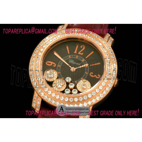 Chopard Happy Sports Ladies Rose Gold Leather Grey Swiss Quartz Replica Watches Chopard Happy Sports Ladies Rose Gold Leather Grey Swiss Quartz Replica Watches
