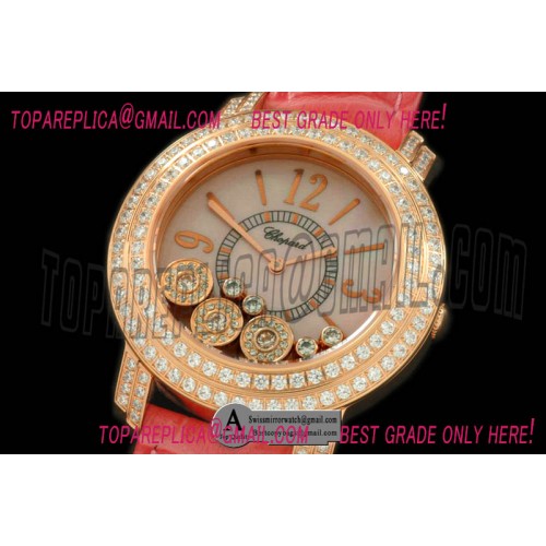 Chopard Happy Sports Ladies Rose Gold Leather MOP Pink Swiss Quartz Replica Watches Chopard Happy Sports Ladies Rose Gold Leather MOP Pink Swiss Quartz Replica Watches