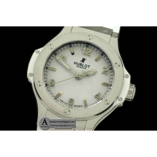 Hublot Big Bang 38mm SS Rubber All White Swiss Quartz Replica Watches