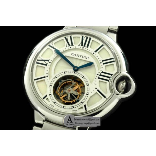 Cartier Ballon de Cartier XL Tourbillon SS/SS White F-Tourbi Replica Watches