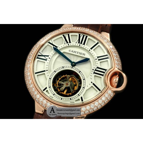 Cartie Ballon de Cartier XL Tourbillon Rose Gold/Leather White F-Tourbi Replica Watches