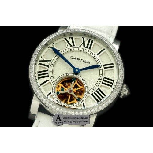 Cartier Ronde de Cartier Tourbillon SS Leather White Asian 2813 Replica Watches