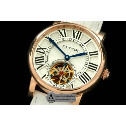 Cartier Ronde de Cartier Tourbillon Rose Gold Leather White Asian 2813 Replica Watches Cartier Ronde de Cartier Tourbillon Rose Gold Leather White Asian 2813 Replica Watches
