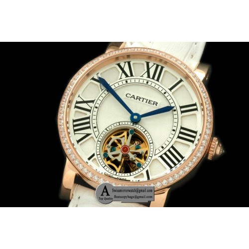 Cartier Ronde de Cartier Tourbillon Rose Gold Leather White Asian 2813 Replica Watches Cartier Ronde de Cartier Tourbillon Rose Gold Leather White Asian 2813 Replica Watches
