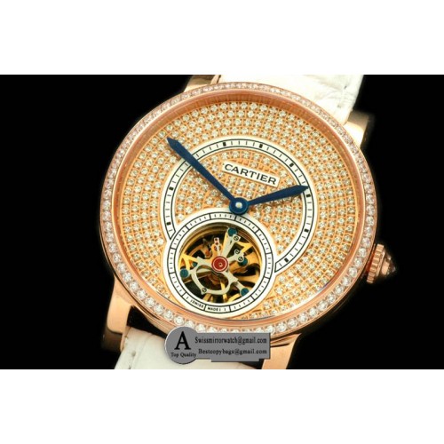 Cartier Ronde de Cartier Tourbillon Rose Gold Leather Rose Gold Asian 281 Replica Watches