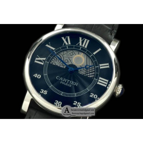Cartier Ronde De Cartier Day Phase SS Leather Black Jap Quartz Replica Watches