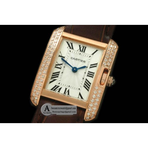 Cartier Tank Anglaise Rose Gold Leather White Jap Quartz Replica Watches