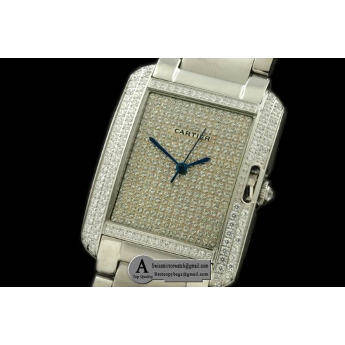 Cartier Tank Anglaise Midsize SS SS Diamond Jap Quartz Replica Watches