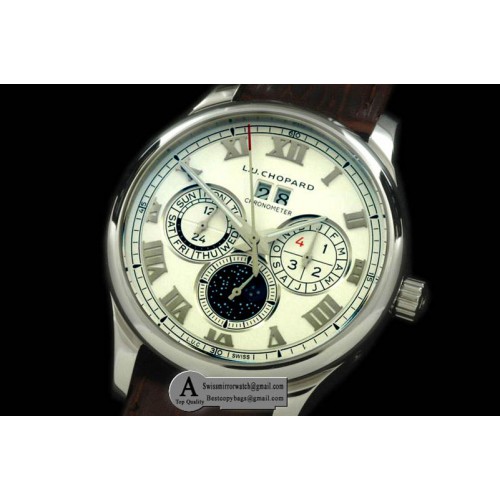 Chopard LUC Big Date Chronograph SS Leather White Asia 2813 Replica Watches Chopard LUC Big Date Chronograph SS Leather White Asia 2813 Replica Watches