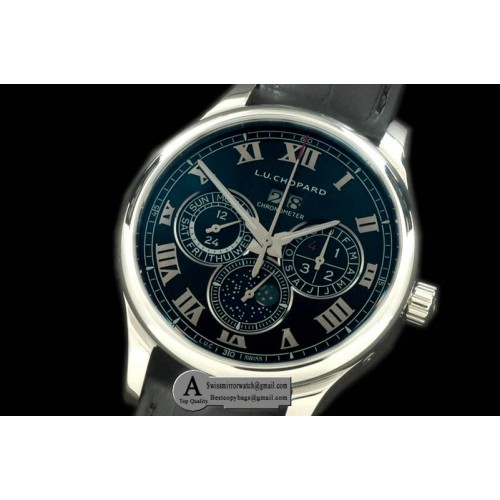 Chopard LUC Big Date Chronograph SS Leather Black Asia 2813 Replica Watches Chopard LUC Big Date Chronograph SS Leather Black Asia 2813 Replica Watches