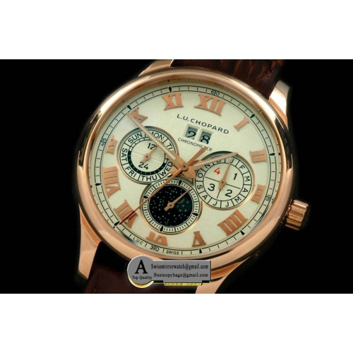 Chopard LUC Big Date Chronograph Rose Gold Leather White Asia 2813 Replica Watches Chopard LUC Big Date Chronograph Rose Gold Leather White Asia 2813 Replica Watches