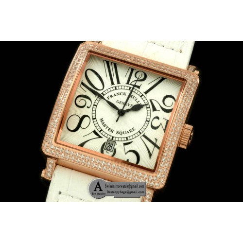 Franck Muller Men Master Square Rose Gold Leather White Diamond Jap Quartz Franck Muller Men Master Square Rose Gold Leather White Diamond Jap Quartz