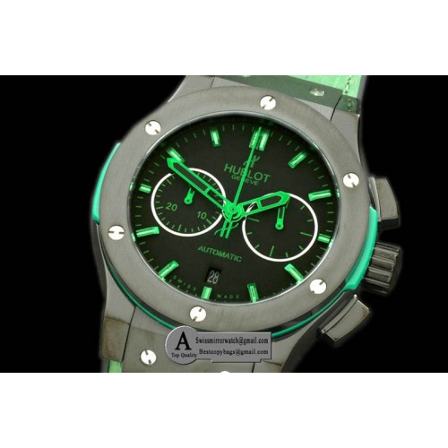 Hublot Classic Fusion Chrono V2 PVD Leather All Black Green A 7750 Replica Watches