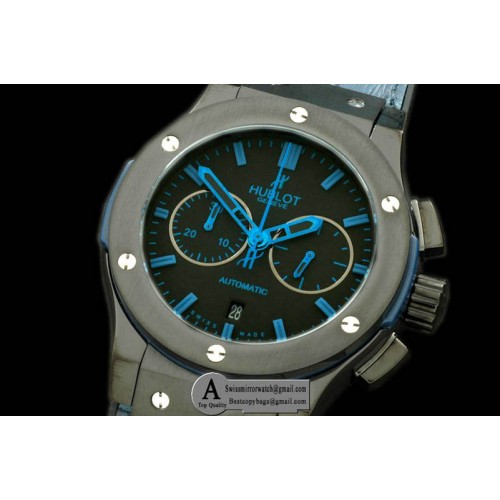 Hublot Classic Fusion Chrono V2 PVD Leather All Black Blue A 7750 Watches