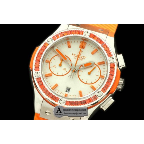 Hublot Ladies Classic Fusion Chrono SS Rubber White Orange Jap Qtz Replica Watches