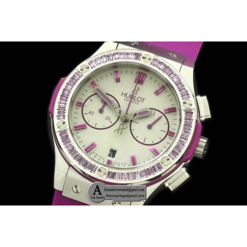 Hublot Ladies Classic Fusion Chrono SS/Rubber White Violet Jap Qtz Replica Watches