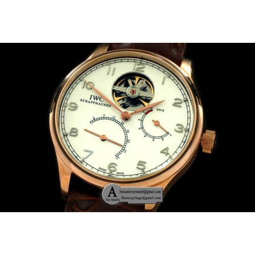 IWC Portugese Tourbillon Rose Gold/Leather White Asia HW 17J Replica Watches
