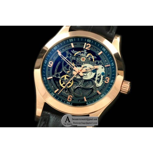 Jaeger Le Coultre Master Skeleton Rose Gold Leather Black Asian 23J Auto Replica Watches