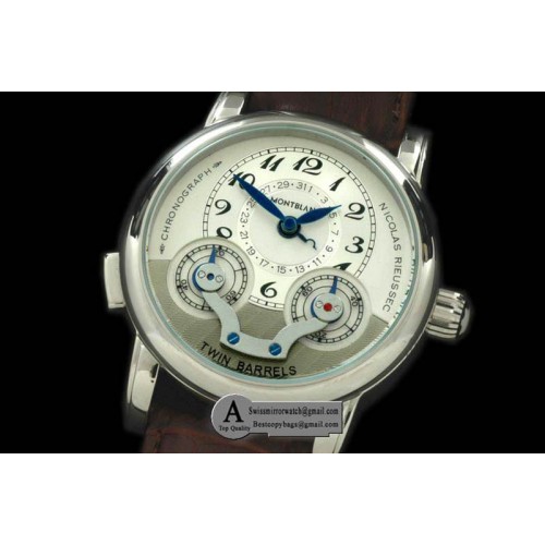 Mont Blanc Nicolas Rieussec SS Leather White Asian 2813 Mod 23J Replica Watches Mont Blanc Nicolas Rieussec SS Leather White Asian 2813 Mod 23J Replica Watches