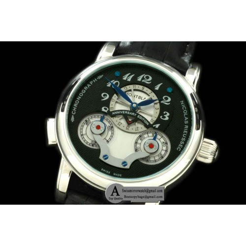 Mont Blanc Nicolas Rieussec SS Leather Black Asian 2813 Mod 23J Replica Watches Mont Blanc Nicolas Rieussec SS Leather Black Asian 2813 Mod 23J Replica Watches