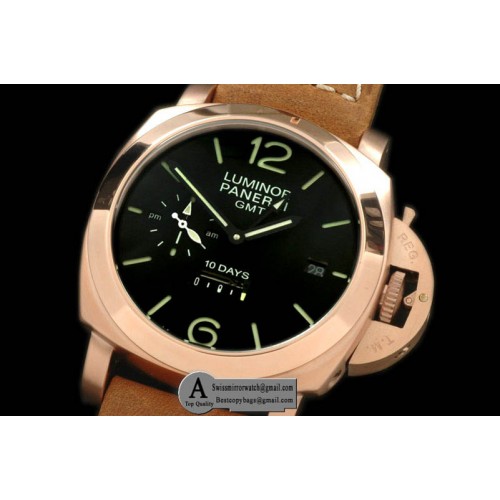 Panerai Pam 270 1950 10 Days GMT Rose Gold Leather Black Asian 23J Replica Watches