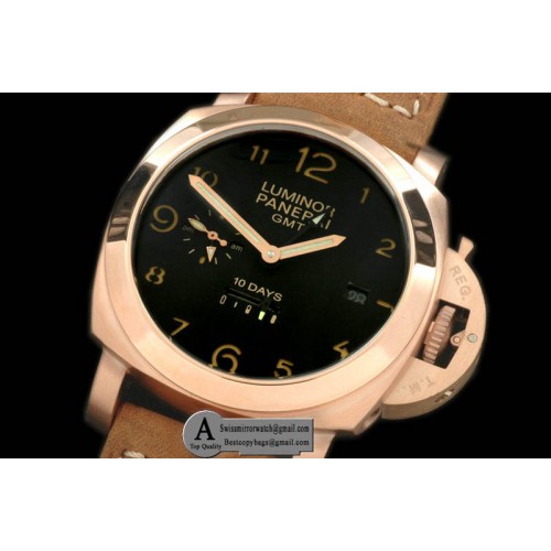 Panerai Pam 402 1950 10 Days GMT Rose Gold Leather Black Asian 23J Replica Watches