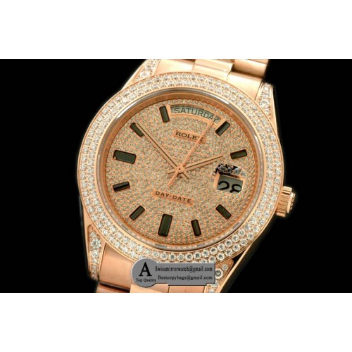 Rolex RG Pres 2-Diamond Bezel Diamond/Ruby Dial Swiss Eta 2836 Replica Watches