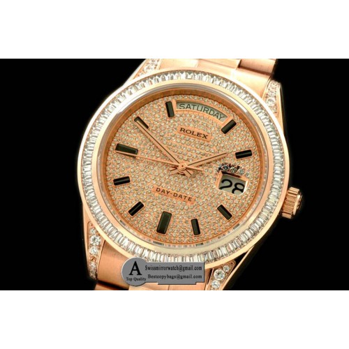Rolex Rose Gold Pres SQ-Diamond Bezel Diamond/Ruby Dial Swiss Eta 2836 Replica Watches