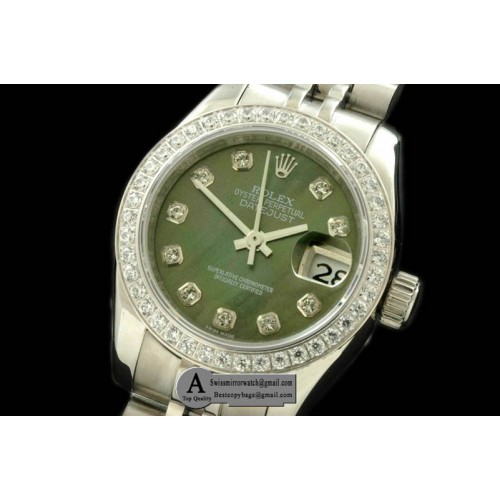 Rolex SS Jubilee MOP Green Diamond Swiss Eta 2671-2 Replica Watches