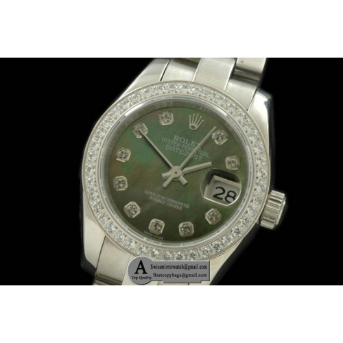 Rolex SS Oyster MOP Green Diamond Swiss Eta 2671-2 Replica Watches