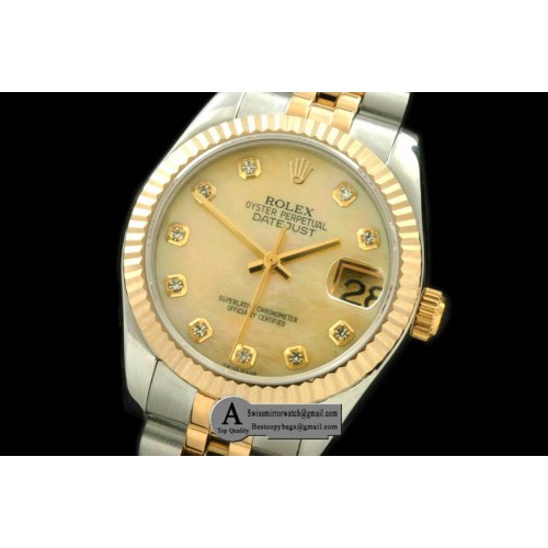 Rolex SS/Yellow Gold Jubilee MOP Gold Diamond Swiss Eta 2836-2 Replica Watches