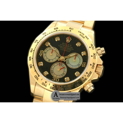 Rolex Daytona 2011 Yellow Gold Yellow Gold Black White Diamond A-7750 Sec@6 28800 Replica Watches
