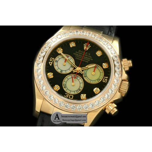Rolex 2011 Yellow Gold Diamond Leather Black White Diamond A-7750 Sec@6 28800 Replica Watches Rolex 2011 Yellow Gold Diamond Leather Black White Diamond A-7750 Sec@6 28800 Replica Watches