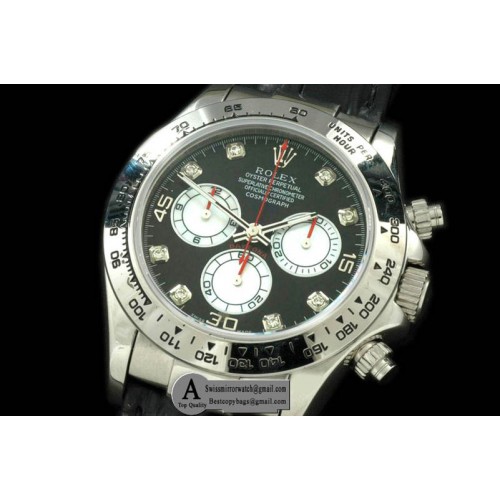 Rolex Daytona 2011 SS Leather Black White Diamond A 7750 Sec@6 28800 Replica Watches