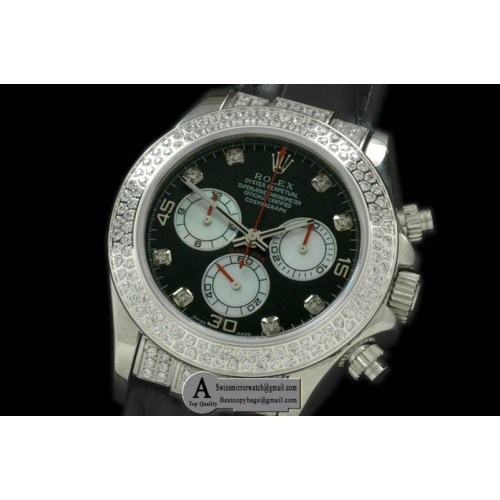 Rolex Daytona 2011 SS Diamond Leather Black White Diamond A 7750 Sec@6 28800 Replica Watches Rolex Daytona 2011 SS Diamond Leather Black White Diamond A 7750 Sec@6 28800 Replica Watches