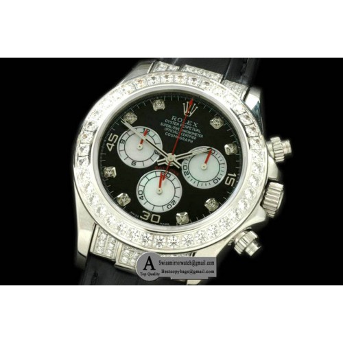 Rolex Daytona 2011 SS Diamond Leather Black White Diamond A-7750 Sec@6 28800 Replica Watches Rolex Daytona 2011 SS Diamond Leather Black White Diamond A-7750 Sec@6 28800 Replica Watches