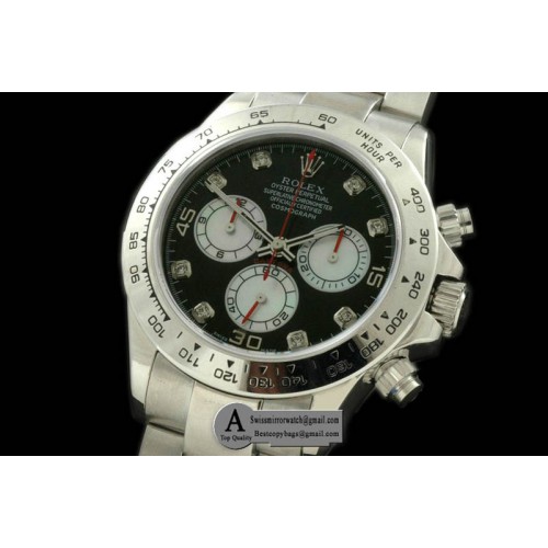 Rolex Daytona 2011 SS SS Black White Diamond A 7750 Sec@6 28800 Replica Watches