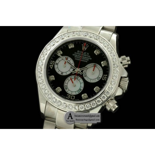 Rolex Daytona 2011 SS Diamond SS Black White Diamond A-7750 Sec@6 28800 Replica Watches Rolex Daytona 2011 SS Diamond SS Black White Diamond A-7750 Sec@6 28800 Replica Watches